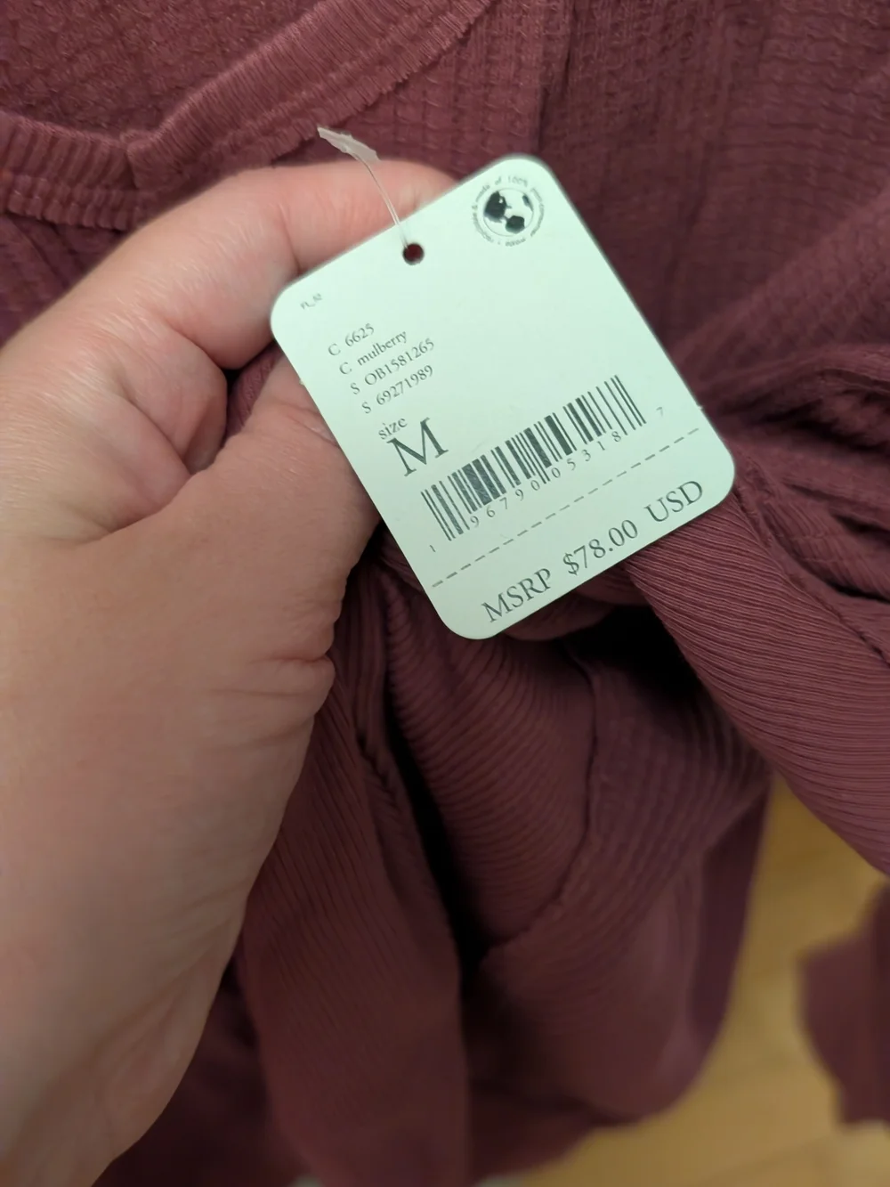 Free People Mauve Waffle Knit Top Size Medium